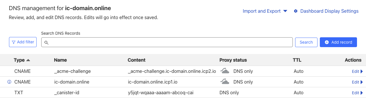DNS Configuration for `ic-domain.online` on Cloudflare