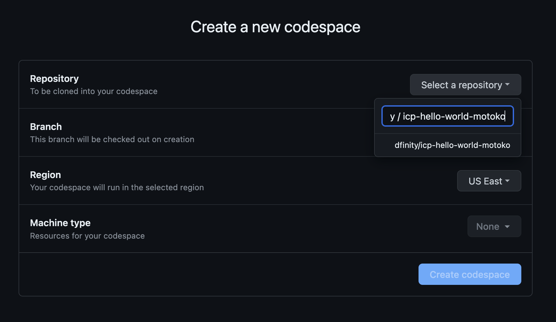 Codespaces step 3