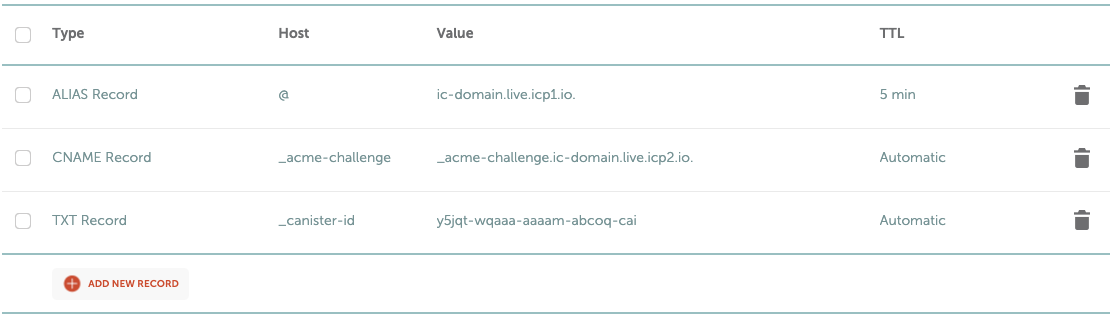 DNS Configuration for `ic-domain.live` on Namecheap