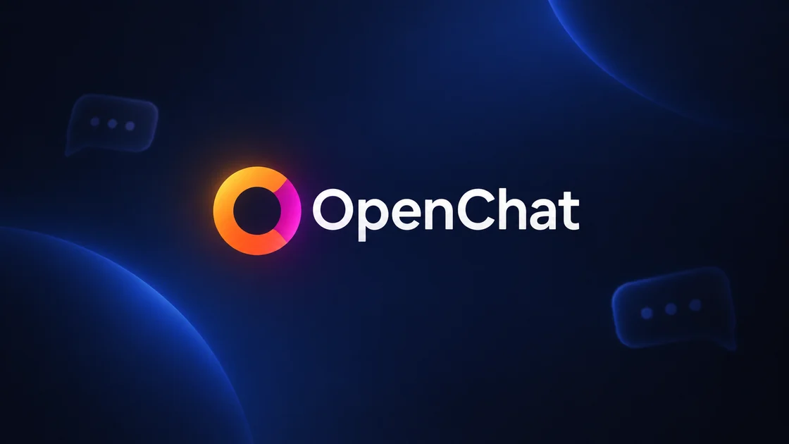 OpenChat logo on a dark blue background with floating chat bubbles.