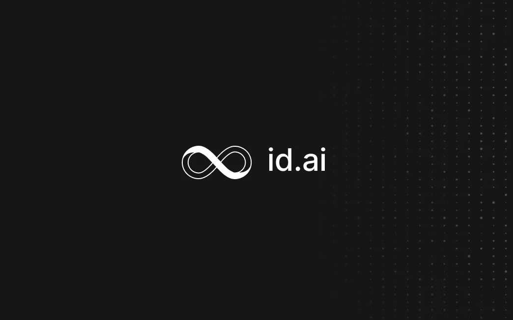 Internet Identity logo and id.ai on a dark dotted background.