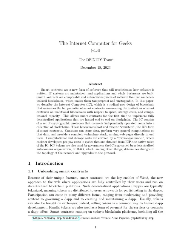 The Internet Computer for Geeks technical paper.