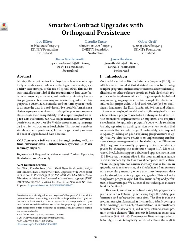 Smarter Contract Upgrades with Orthogonal Persistence technical paper.