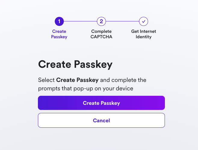 Create a passkey to connect with your Internet Identity